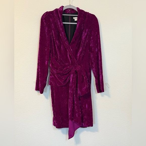 Shoshanna Caroline Purple Velvet Long Sleeve Wrap Mini Dress- Size 4 - Picture 4 of 11